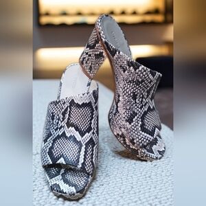 Vince Snake Print Mules in Black and White